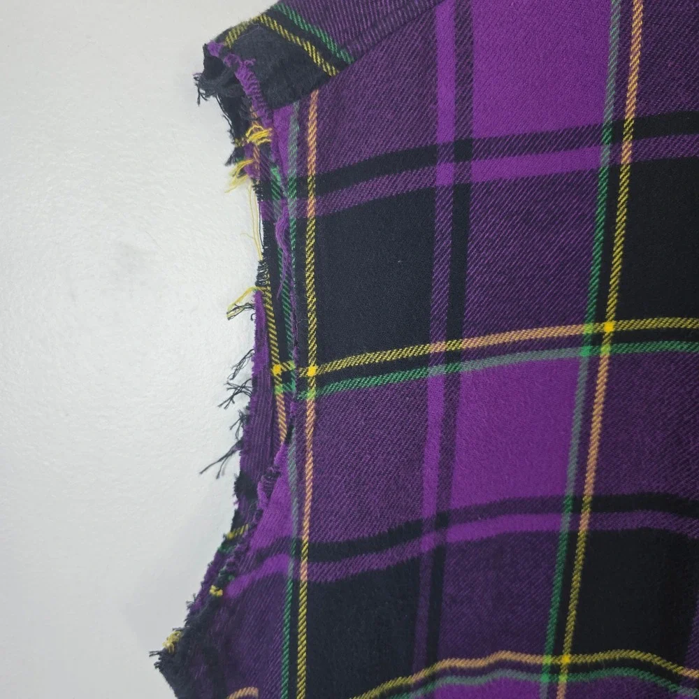 Ralph Lauren Purple Label XL Plaid Flannel Sleeveless‎ Shirt Cut Off Italy - Picture 4 of 8